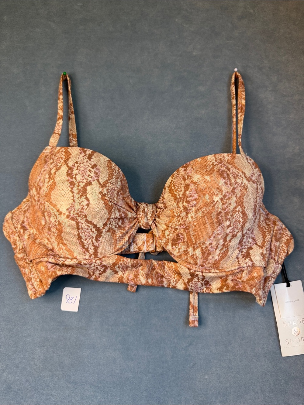 Shade & Shore Snakeskin Print Tie-Front Bikini Top - Rust/Tan NWT Size 34B
